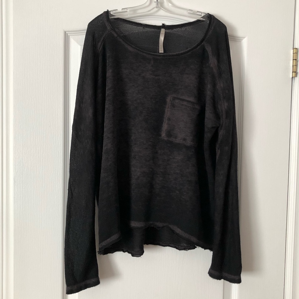 Mono B Black Long Sleeve Sheer Pocket Top